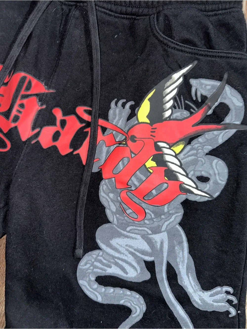 Ed Hardy Swallows Fleece Sweat Short Mens Small Black Tiger Snake Bird Print